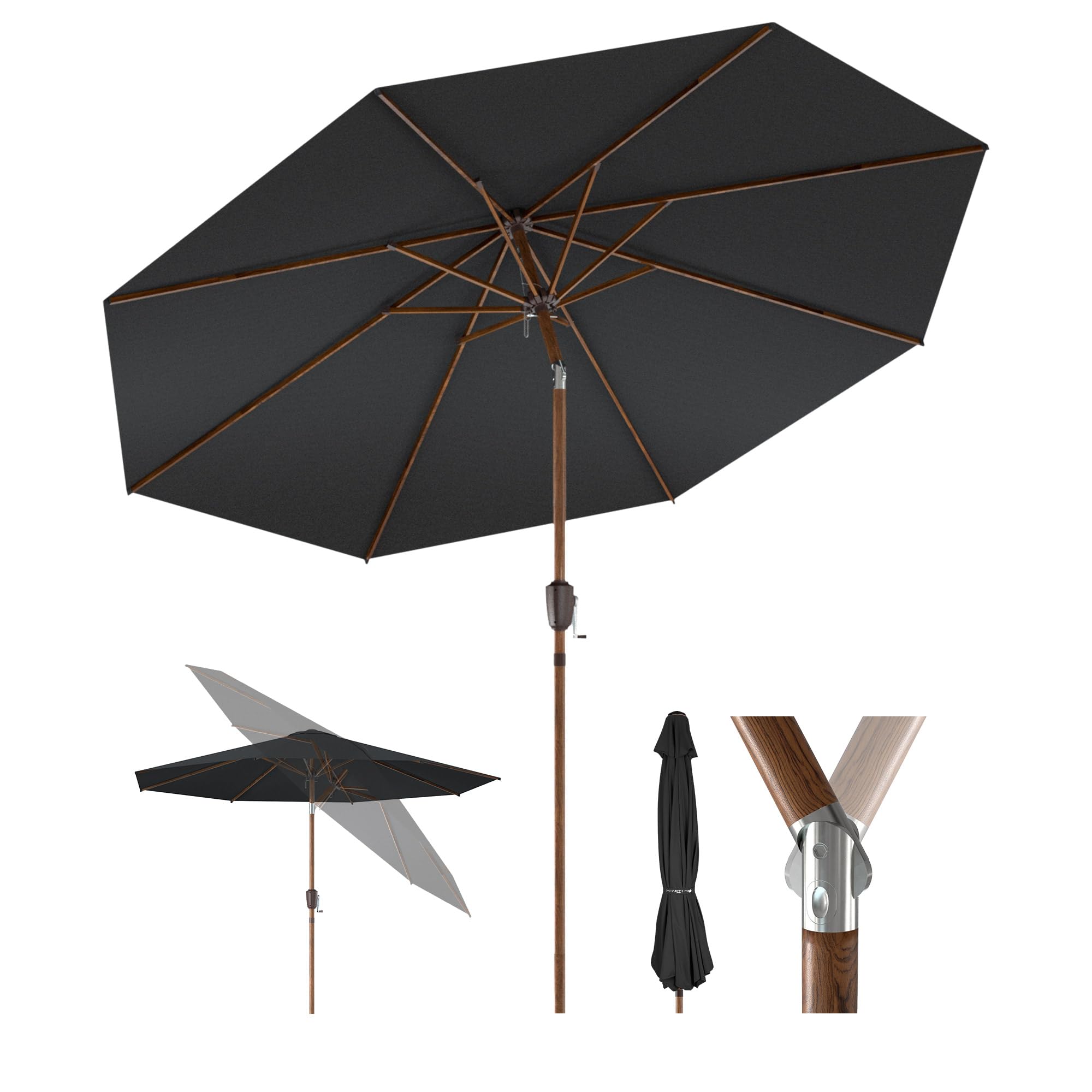 HOMEDEMO Aluminum Sonnenschirm Gartenschirm mit Kurbel, Terrassenschirm Marktschirm, Tischschirm mit 8 Rippen, Rund Schutz 50+ Sonnenschutzschirm, Patio Umbrella