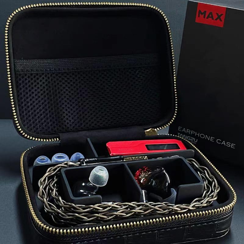Image of TANGZU Premium Leather Earphone Case, Water-Resistant Portable Earbuds Storage Case for Earphones, Audio Accessories, Eartips and Cables, Black-Max