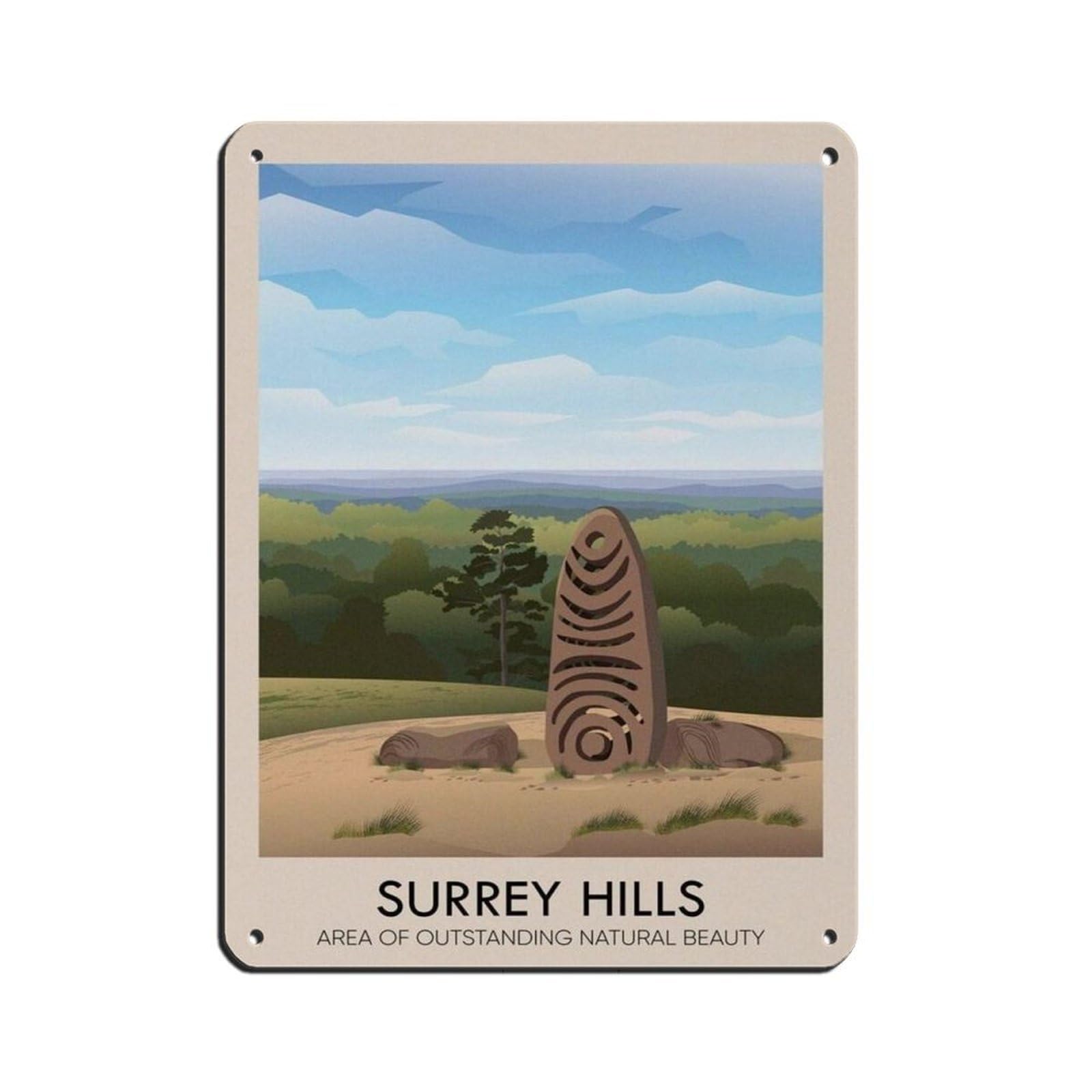 Lxwnze 30L X 40W Cm Surrey Hills Aonb Travel Poster,Leith Hill Retro Poster Metal Tin Sign Chic Art Retro Iron Painting Bar People Cave Cafe Family Garage Poster Wall Decoration 12X16inch(30X40cm)