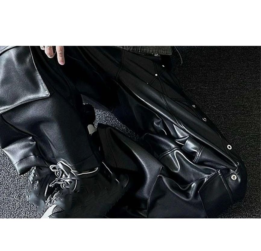 Men's PU Leather Pants Rivets Wide Leg Punk Style Streetwear Casual Trousers4