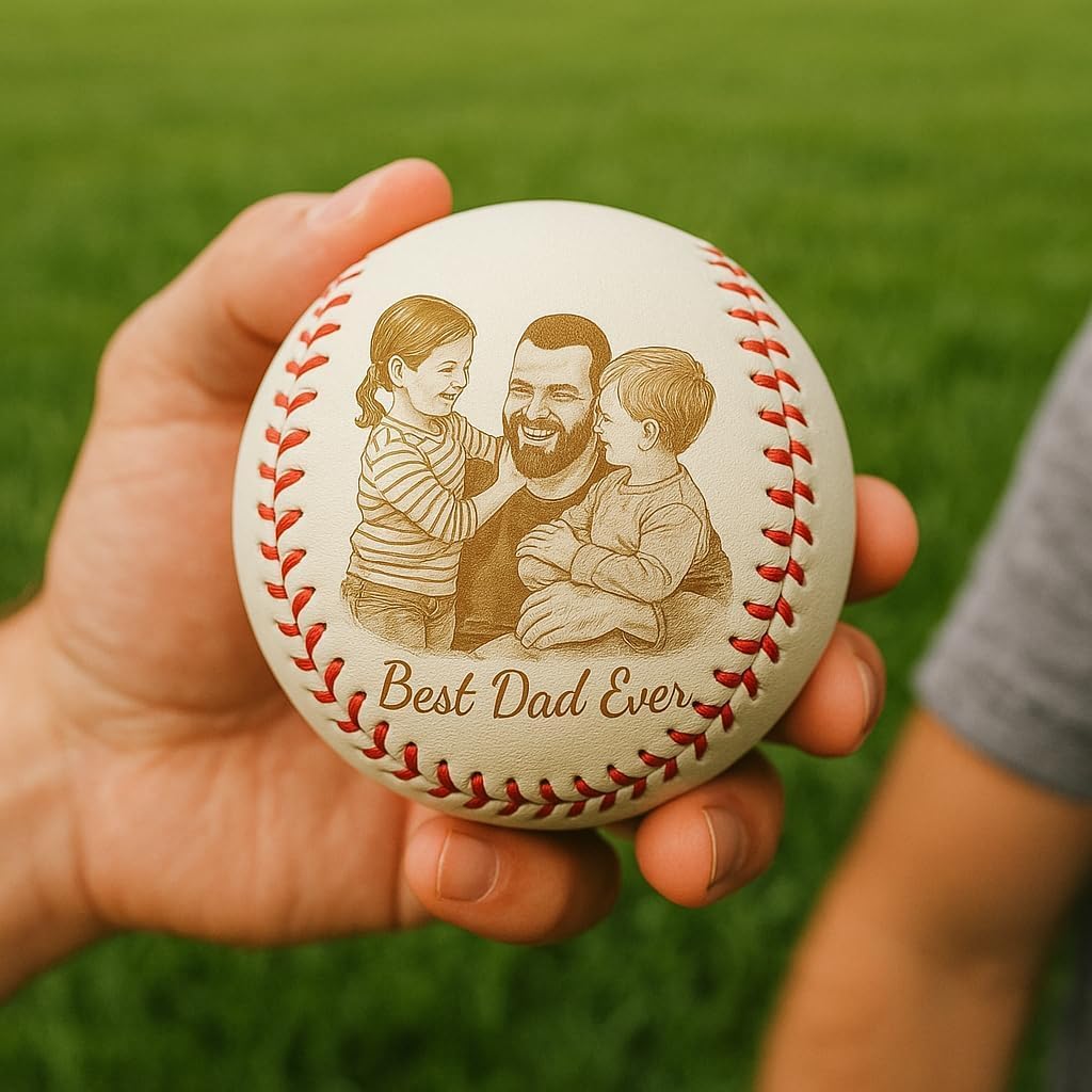 TPFOON Personalized Baseball with Photo, Custom Engraved Gift for Dad, Coach, Personalised Baseballs Gift, Customized Father Day Baseball, 9