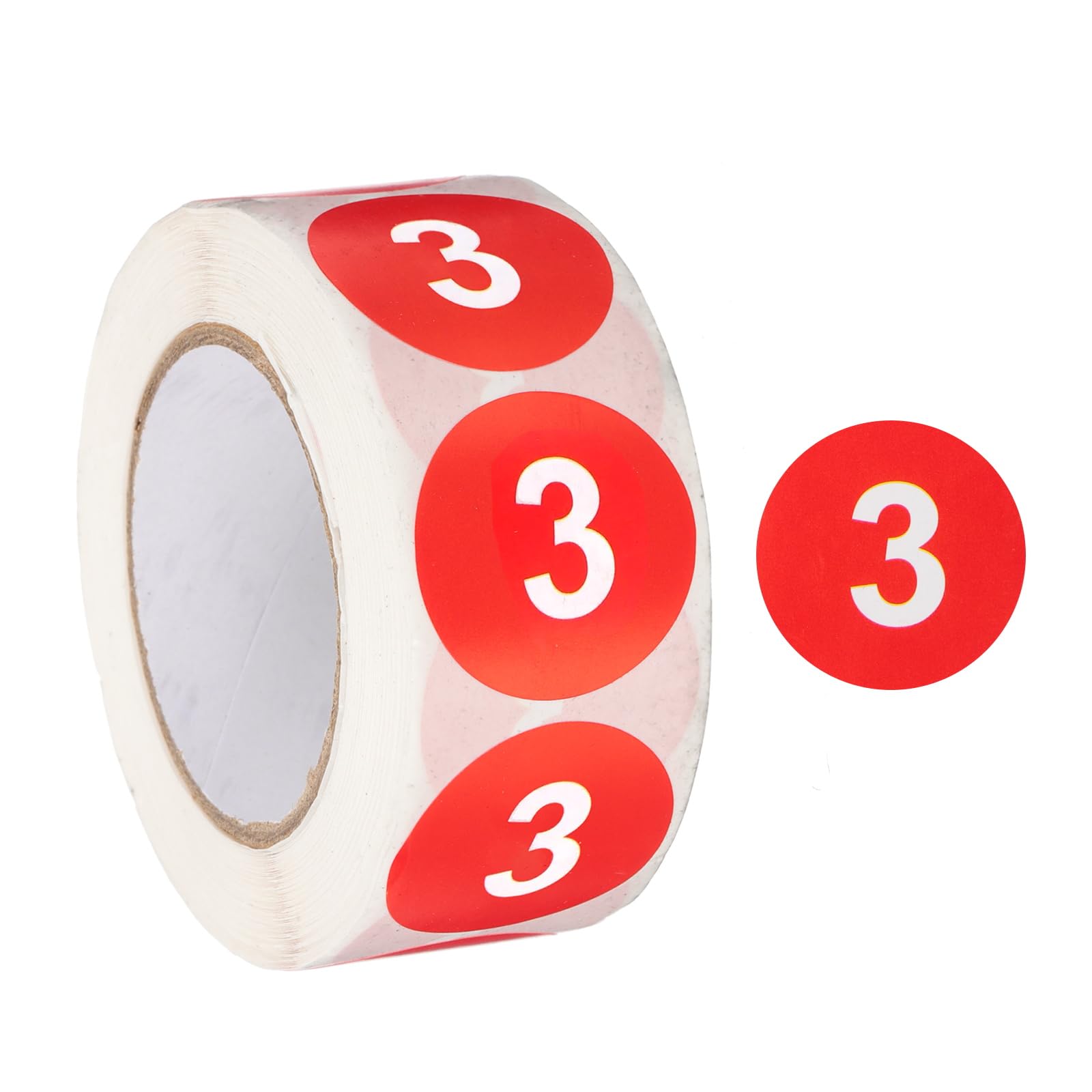 PATIKIL Number 3 Circle Stickers,1 Inch Round Color Coded Self-Adhesive Number Label 500 Labels/Roll for Home Organization Office Management, Red with White Text