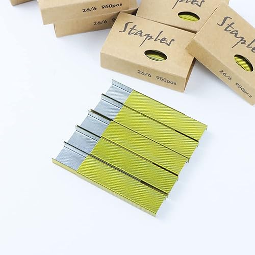 Miniatura 3 de Juego de grapas estándar de oro amarillo 266 de 0.472 in de ancho, 1000 cajascaja, 6000 grapas para oficina, escuela, hogar, grapadora (6 cajas oro