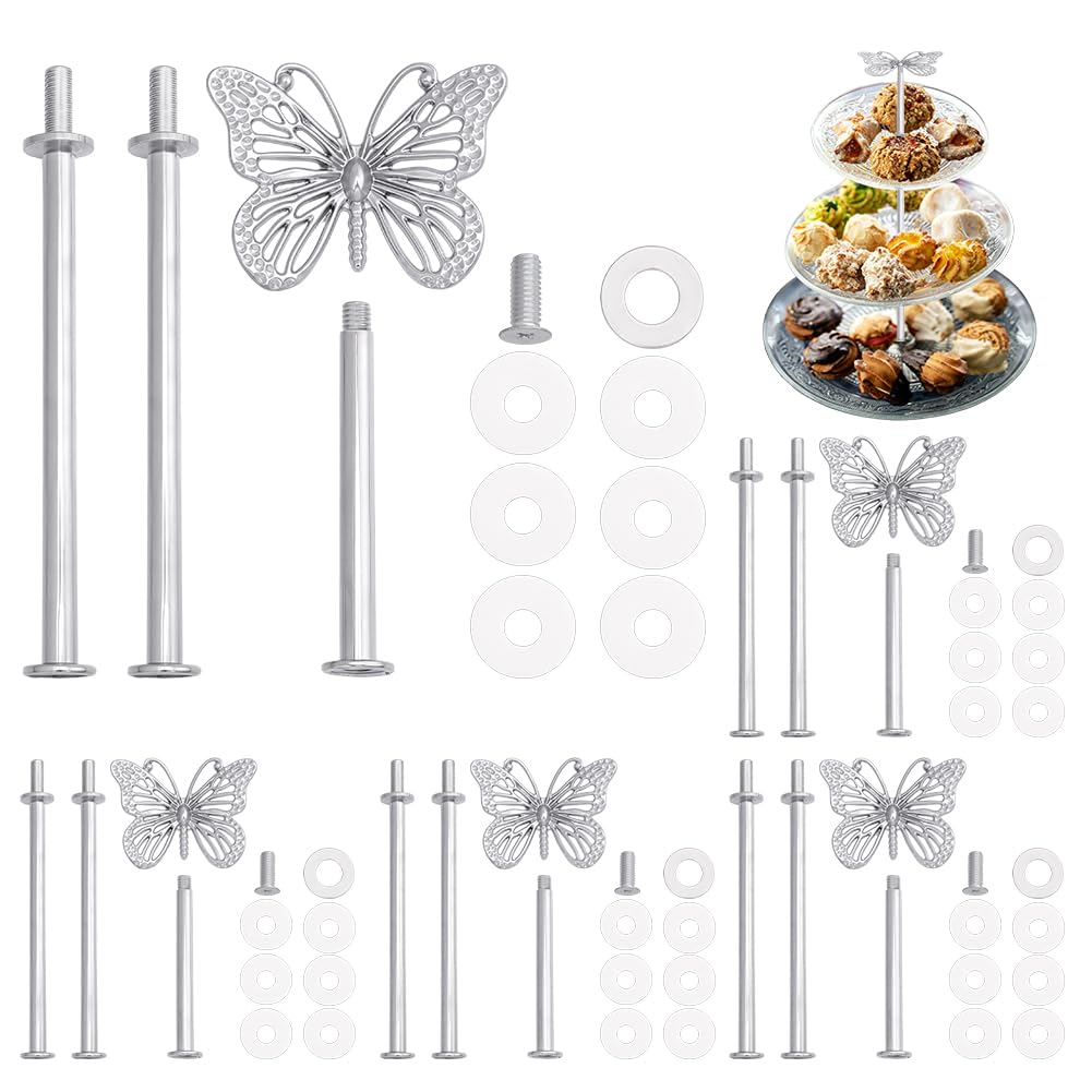 5 Stück Törtchen Ständer Hardware Griffe Schmetterling 3 Etage Kuchen Teller Ständer Griff Platin Gestufte Servier Tabletts