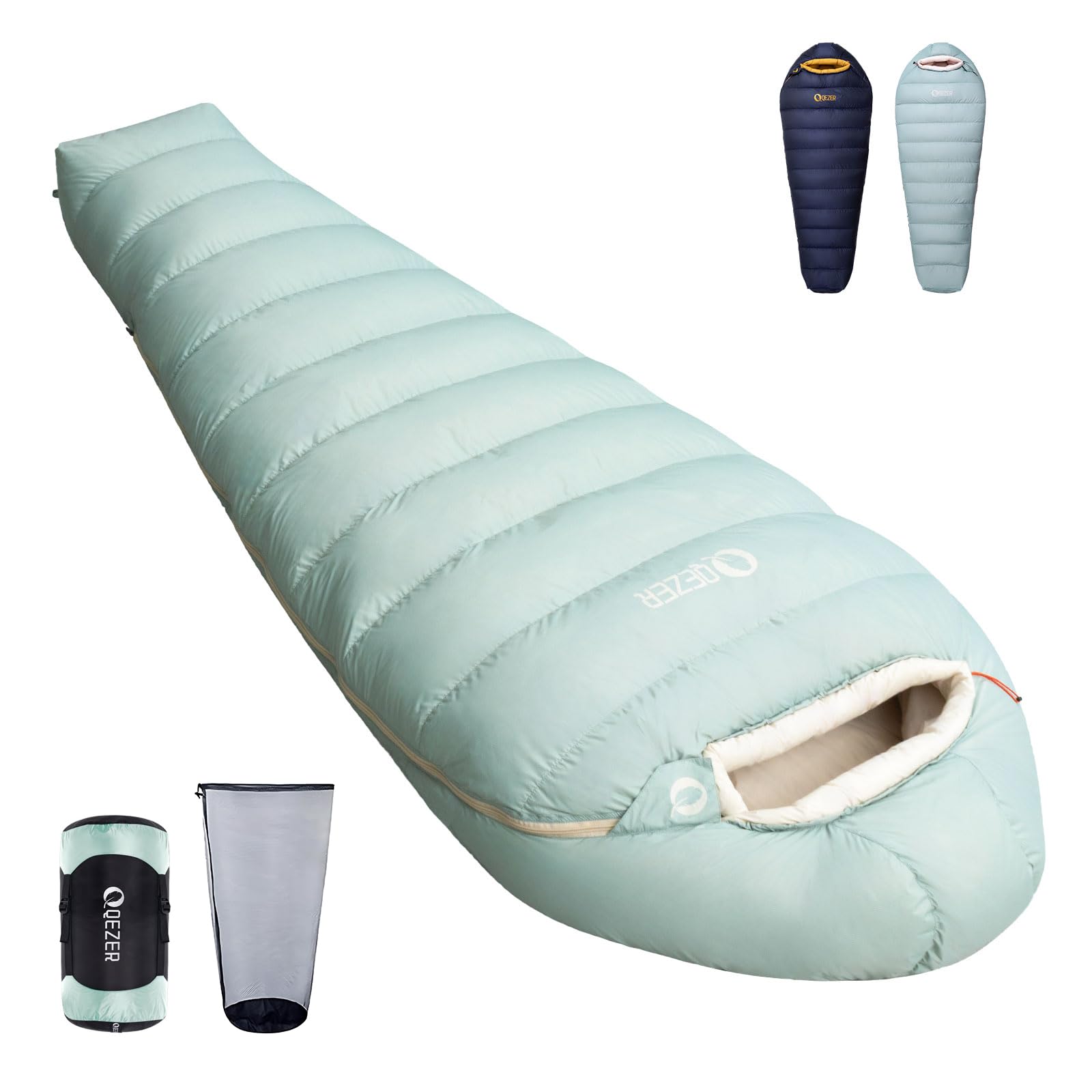 Saco de Dormir de Plumas, Saco de Dormir de Invierno con Forro de grafeno antiestático, Fill Power 620, 1450 Gramos, -24°C a 0°C, Adecuado para Camping, Senderismo y Trekking.
