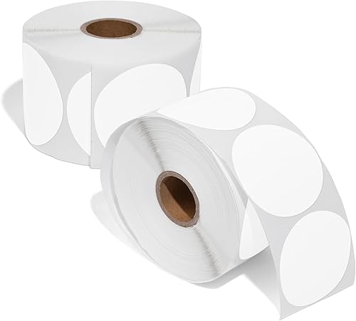 Spartan Industrial Etiquetas blancas térmicas directas redondas de 2 pulgadas Pegatinas perforadas personalizadas con logotipo circular, funciona