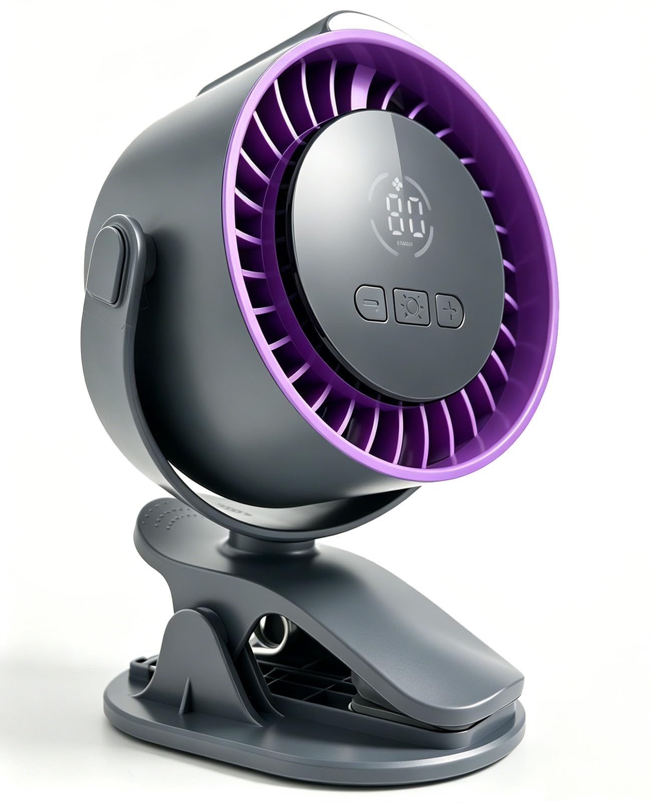 LIHELEI Clip On Stroller Fan with Light, Stepless Speed Rechargeable Desk Fan, LCD Display Portable Hanging Fan, 720° Rotation Cooling Fan for Baby Pram, Home Office Camping-Dark Gray