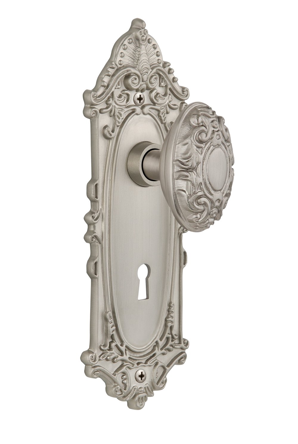 Bouton de porte victorien nickel satiné pour remplacer les poignées usées avec élégance