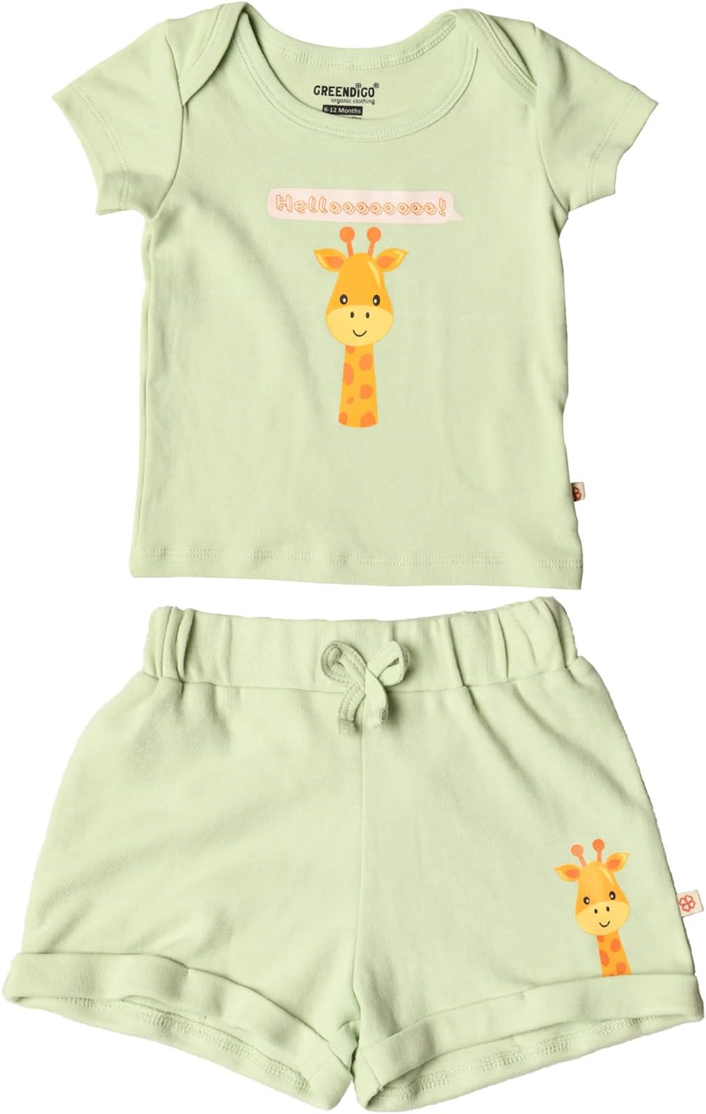 Greendigo Organic Cotton Solid Light Green Half Sleeve Round Neck Tshirt Top and Short Set for Babies