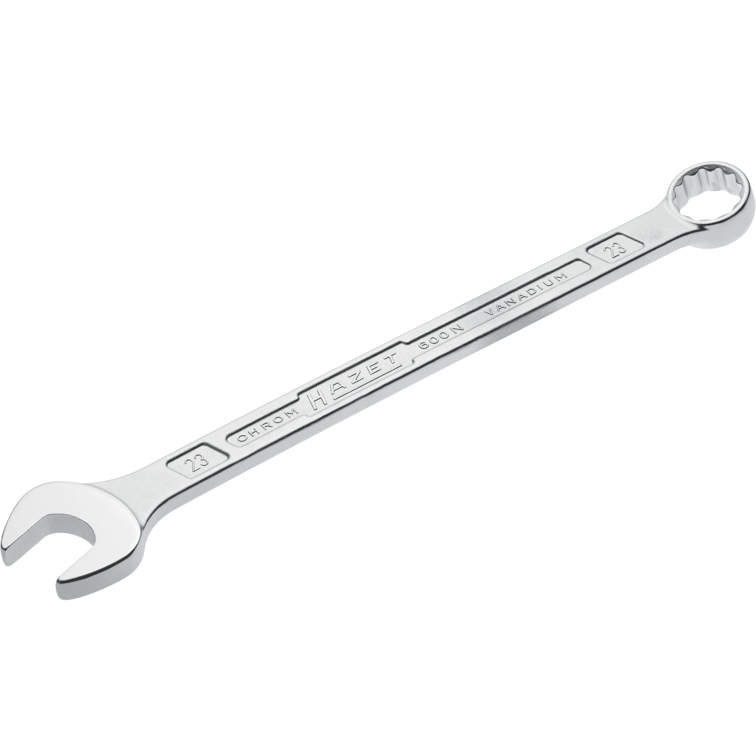 Hazet Chrome-Plated Hazet: Chiave Combinata 600N-23 Cromata, Testa Della Chiave Combinata Angolata A 15 Gradi Uscita: Doppio Esagono Esterno, Larghezza Della Chiave: 23 Mm, Albero Con Profilo A Doppia T Extra Robusto