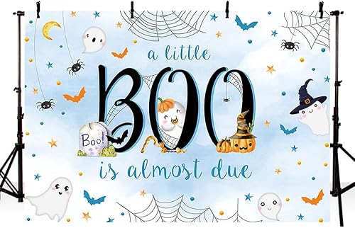 Miniatura 2 de MEHOFOND Telón de fondo de Halloween para baby shower de 7 x 5 pies para niño, fantasma blanco a Little Boo is Almost Due Spooky Ghost Background