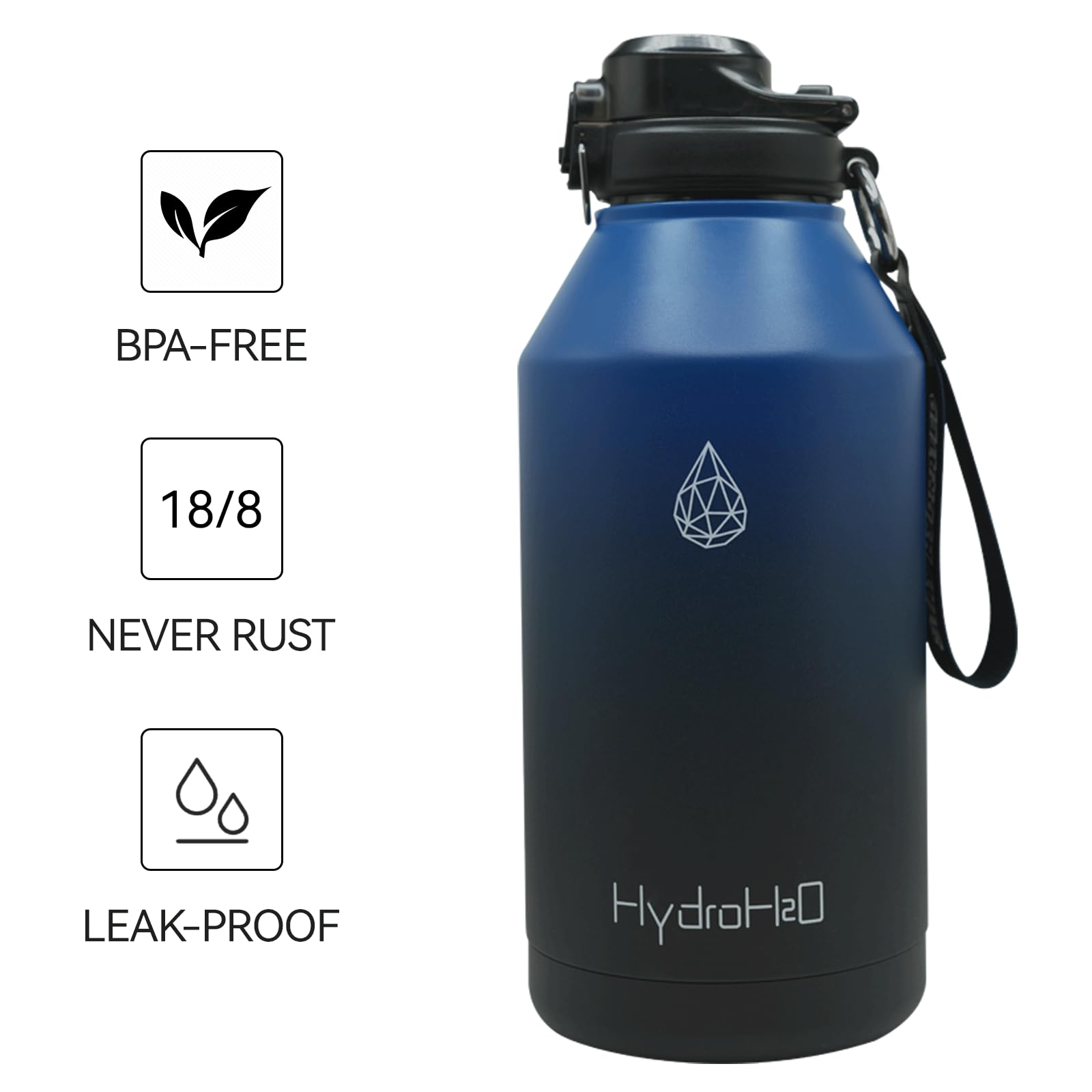 Botella De Agua Aislada De 64 Onzas Con Popote Emergente Y Tapa De Boquilla Automática, Asa Flexible, Portador De Correa De Botella De Agua, Jarra De Agua De Acero Inoxidable De