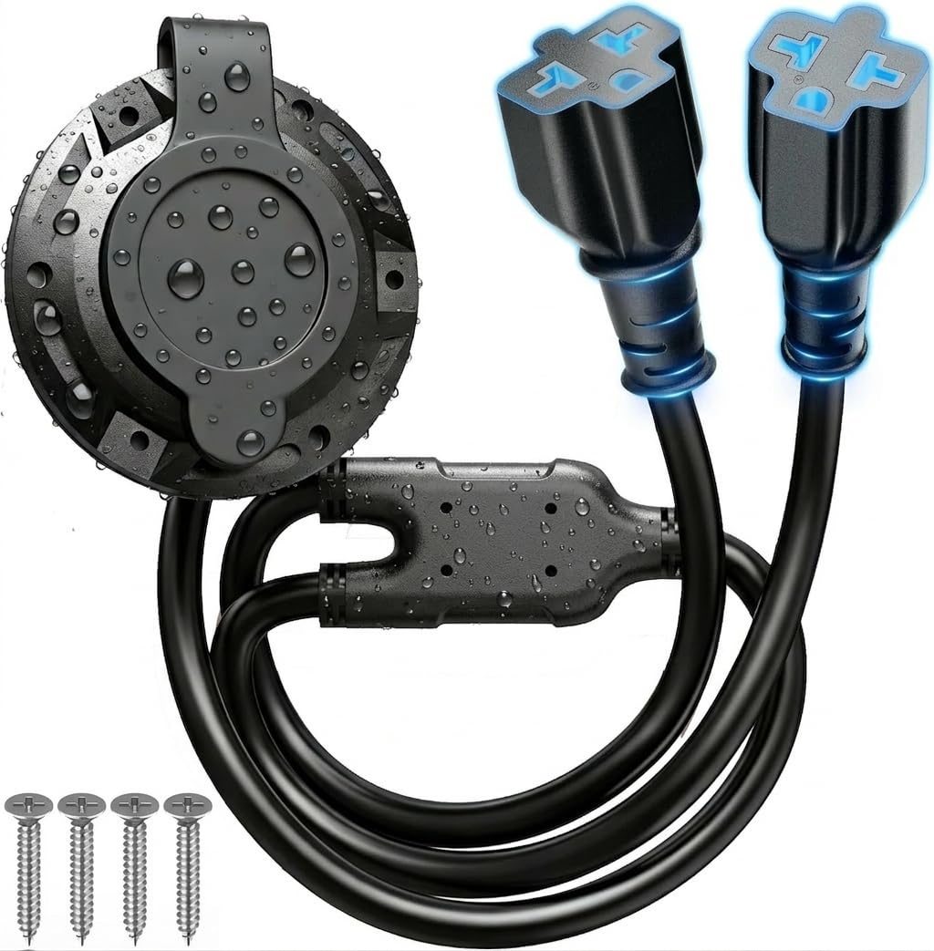 20A 125V RV Shore Power Inlet Plug, 12AWG Heavy-Duty AC Port Socket with Dual 5-in-1 T-Blade Adapters & 20" Cord, Waterproof Outdoor Electrical Receptacle Box for Camper, Trailer, Marine Boat