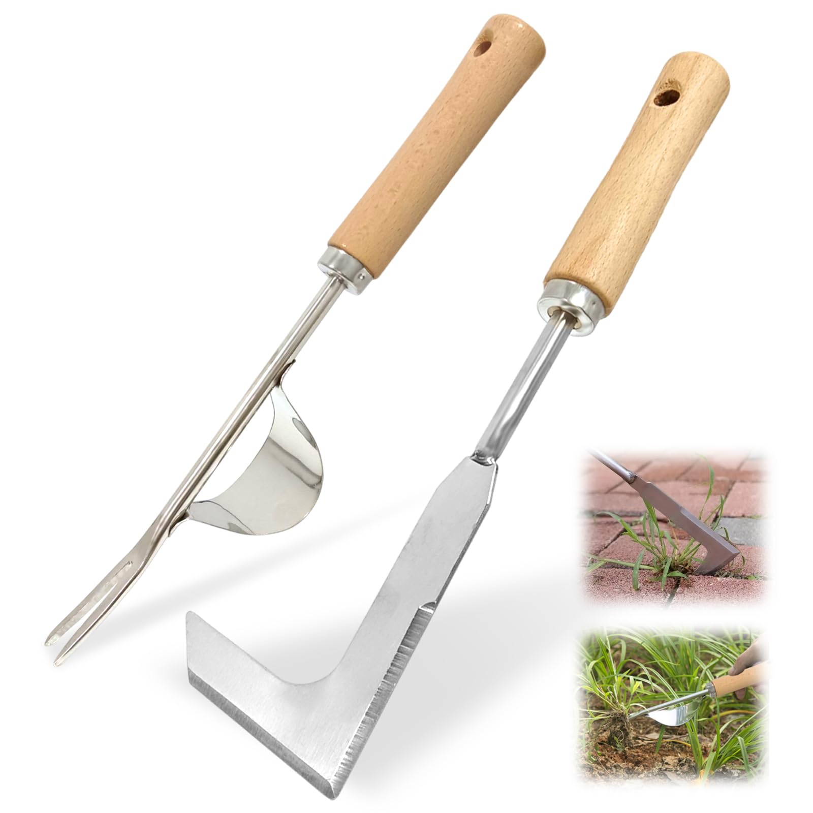Audasi 2 Piece Weed Remover Tool, Stainless Steel Hand Weeder Tool Weed Remover Uprooting Weeding Tools for Yard Garden Weeding Transplanting and Soil Loosening Removing Moss Dandelion