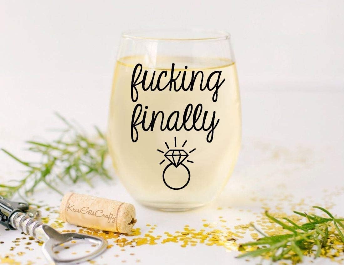 Fucking Finally™ - Finally Engaged Present - Funny Took Forever Proposed Engagement Gift - Large 21oz Stemless Tumbler Glass