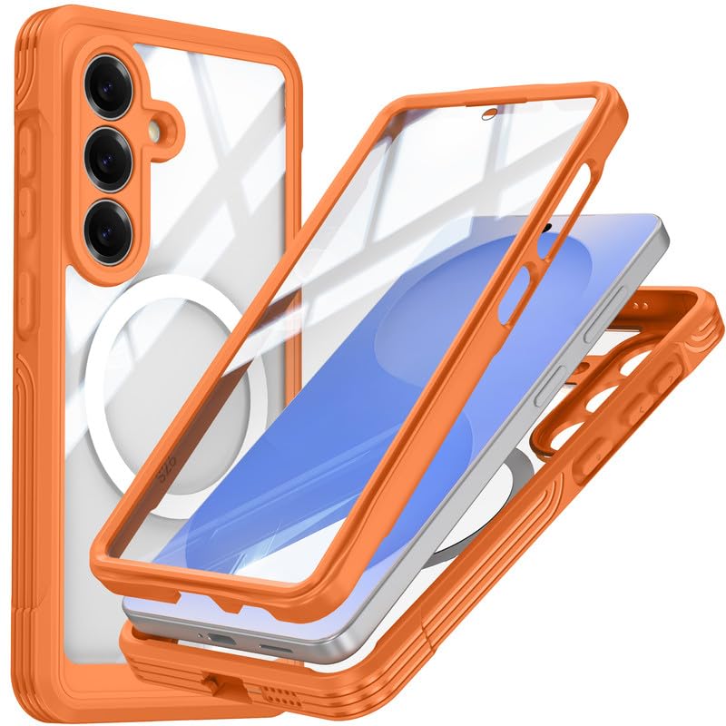 Image of LuxuryKase Shockproof Front & Back Cover for Samsung Galaxy S26 with Full Body Protection | Strong Grip | Camera & Screen Guard | Wireless Charging Support | Durable TPU+PC Design - Orange