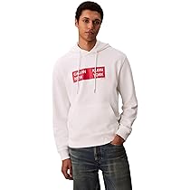 Calvin Klein Uomo Felpa con Cappuccio Terry Box Graphic Regular Fit, Bianco (Bright White), XL