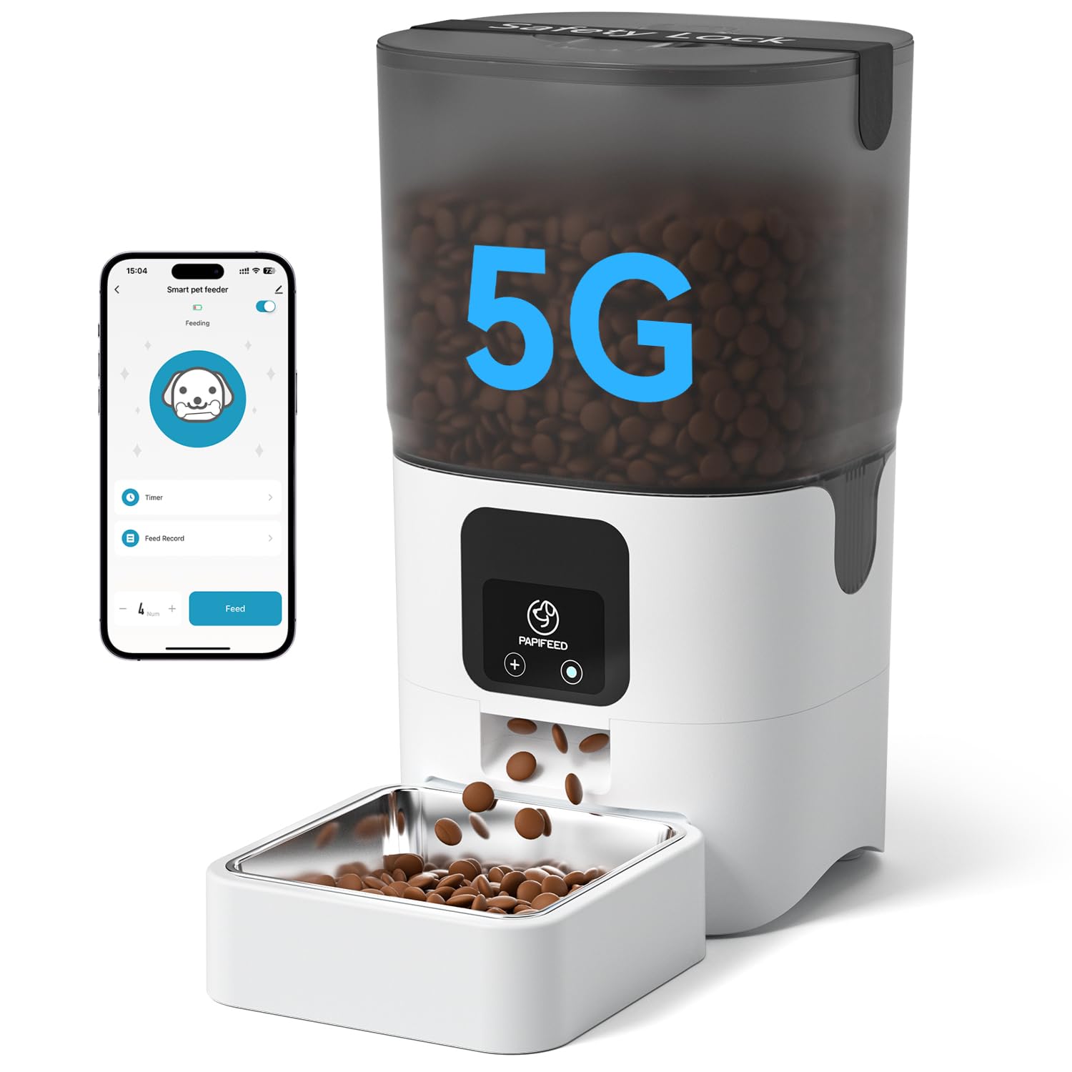 PAPIFEED Automatyczne karmniki dla kotów 5G WiFi: Inteligentny automatyczny dozownik karmy dla kotów z trybem powolnego karmienia, odłączany dla łatwego czyszczenia, karmnik dla zwierząt z Alexa, 1-30