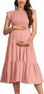 Blusa de manga larga para mujer, ropa de maternidad, informal, manga corta, cuello redondo, vestido largo con estampado floral bohemio, vestido de cóctel, color negro