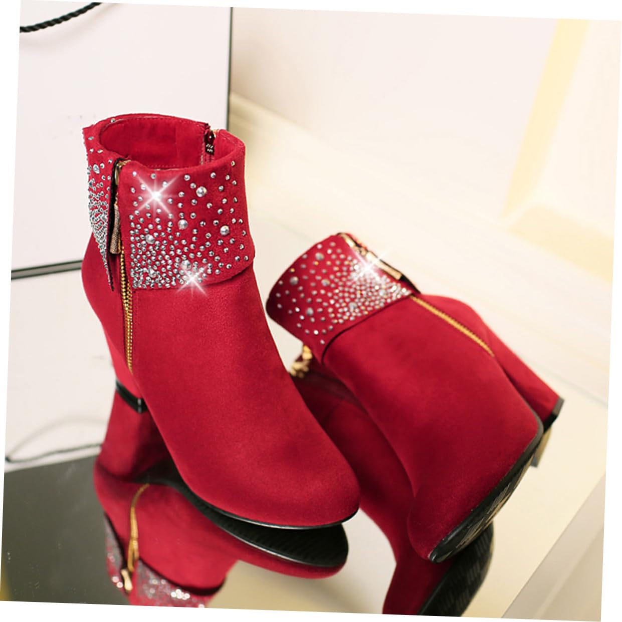Stivaletti Autunno Inverno Con Strass Stivaletti Con Strass Tacchi Piattaforma Per Le Donne Scarpe Eleganti Per Donna Con Pompe Da Donna Rosso Materiale Superiore: Pu