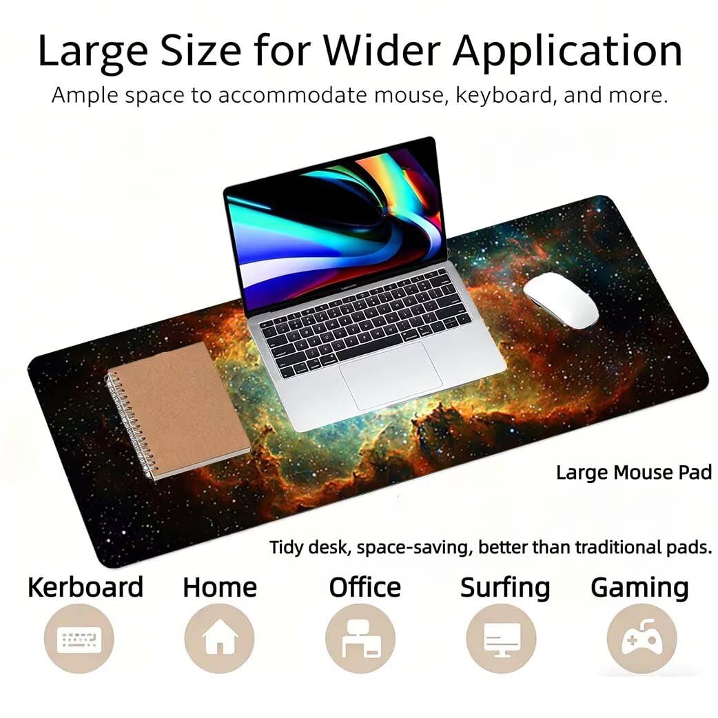 Lpfieonn Orange Farbe Schreibtischunterlage XXL, Blau Schreibtischunterlagen Großes, Gaming Mousepad XXL mit ernähter Rand und Rutschfeste Gummibasis, Desk Mat für PC/Laptop/Mausa 120x60cm PF-2430