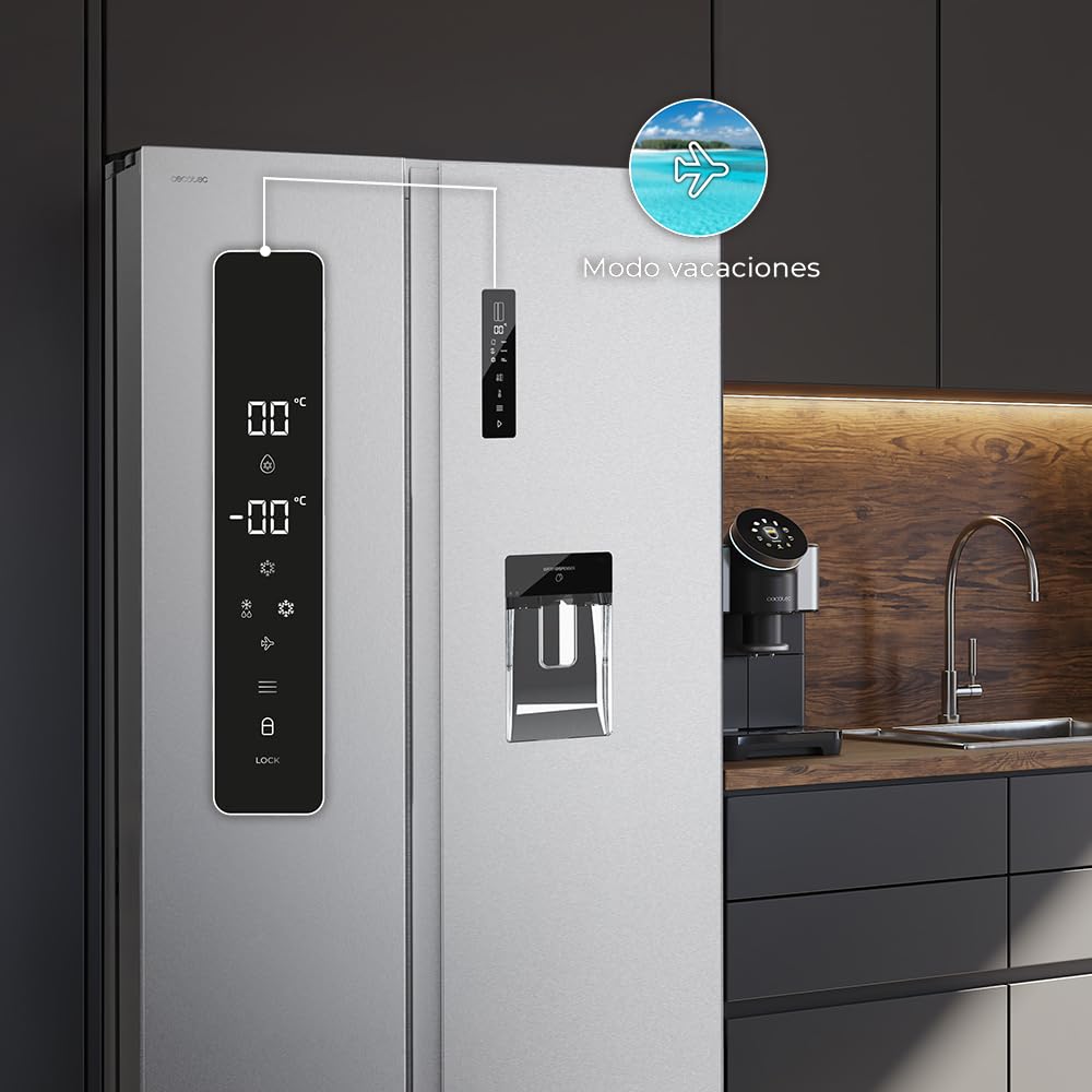 Cecotec Réfrigérateur Américain de 559 Litres Bolero CoolMarket SBS 562 Inox D. 177 cm de Hauteur et 90 cm de Largeur, Classe D, Système Multi Air Flow, No Frost Total, Moteur Inverter Plus