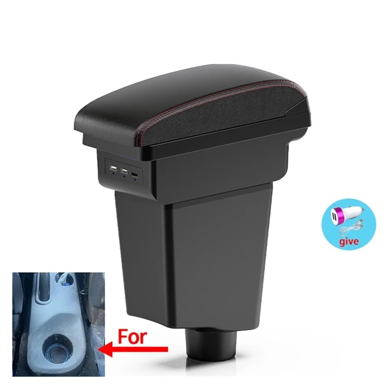 Boîte D'accoudoir Voiture Pour Clio 4 Pour Captur 3 III IV Accessoires De Rangement Double Couche Pour Console Centrale Et Accoudoirs Voiture console centrale double couche(A Black red NO USB)