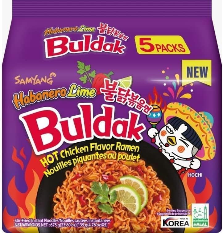 SOULGOODS Ramyun Gourmet Halal Stir-Fried makaron Samyang Habanero limonka, 5 x 140 g, ramen | specjalna edycja, gotowy makaron Instant Fire Noodles | bardzo ostry | Ramyun Gourmet Halal Stir-Fried