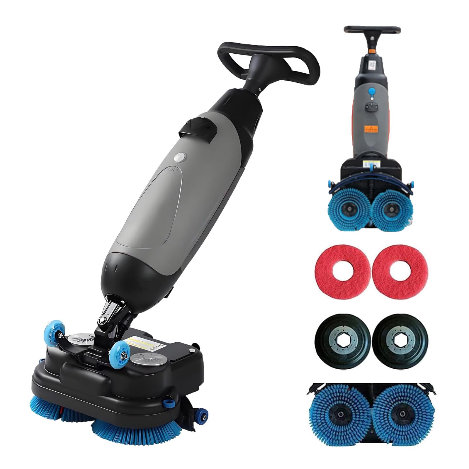 Professional-Grade Mini Floor Scrubber, 120 Min Battery 17" Wide Cleaning for Home, Office, Bathrooms & Small Commercial Spaces, Tile & Sealed Floors Grey