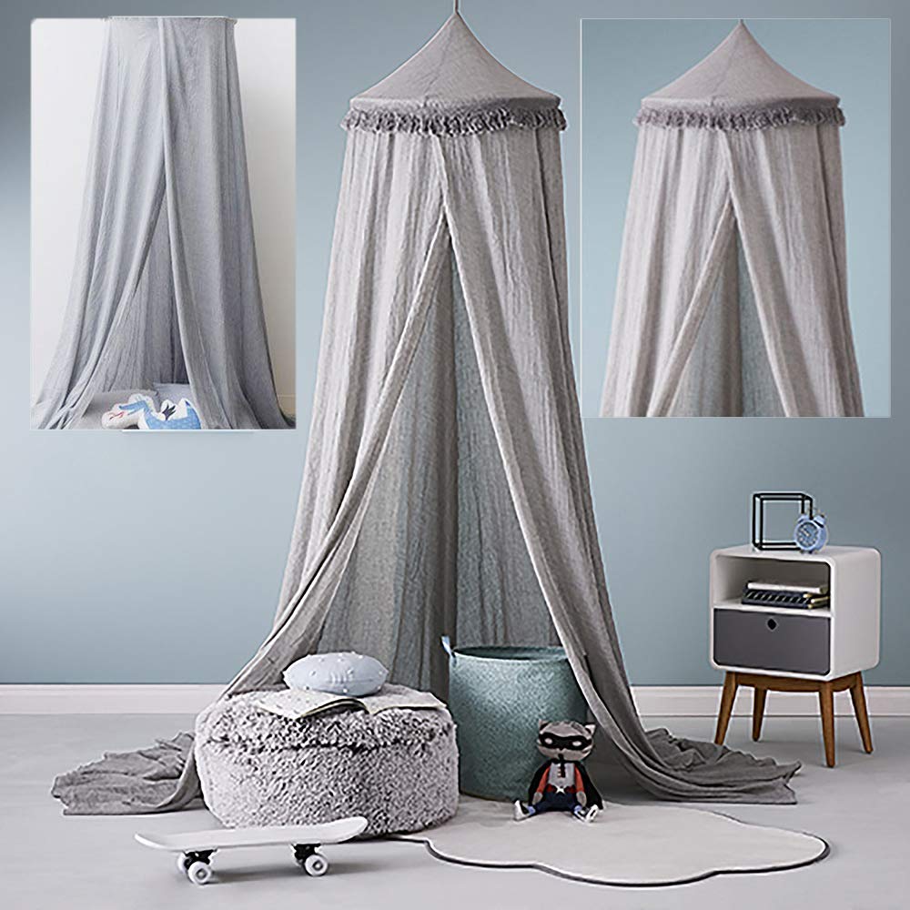Tenda sensoriale, Baldacchino da Letto Rotondo a Cupola in Chiffon, Tenda da Gioco Principessa, for la Decorazione della Camera da Letto(Gray)