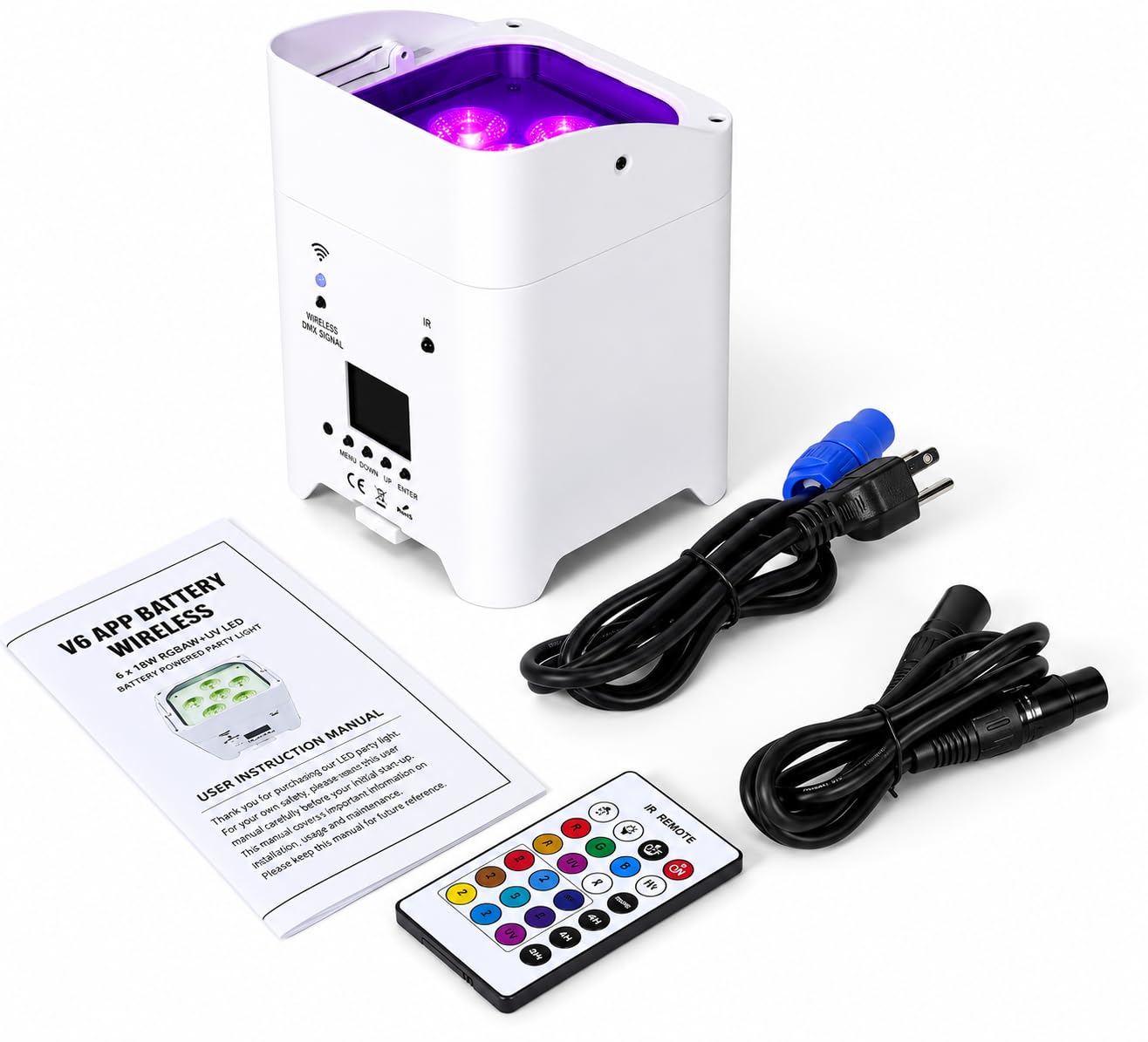 NLIGHTING Faretto PAR LED Wireless 9600mAh RGBWAUV 6in1 WiFi, DMX e Telecomando, IP65 Ricaricabili per Eventi, Matrimoni, Palchi e Illuminazione Architetturale, Eventi Uplight Professionale