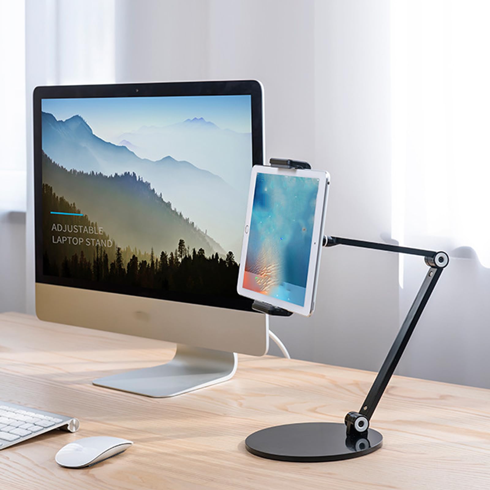 Soporte de aluminio para tablet con rotación de 360 grados, base antideslizante para dispositivos de 4.7 a 12.9 pulgadas, soporte antideslizante para tabletas de escritorio