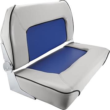 Double Boat Folding Seat,Folding Rear Bench Seat Waterproof Low-Back Boat Seat for T-Top, Fishing Bass Grey and Blue