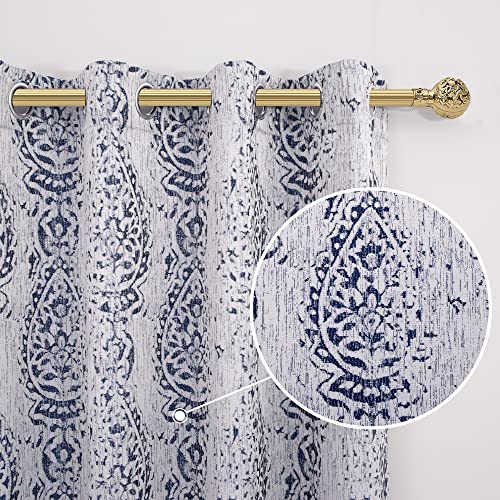 Living Room Curtains 63 Inch Length 2 Panels With Ikat Ogee Design Window Treatments Grommet 50% Heat Blocking Coastal Unique Moroccan Pretty Blackout Curtains For Bedroom Navy Blue And Gray White #TOP2