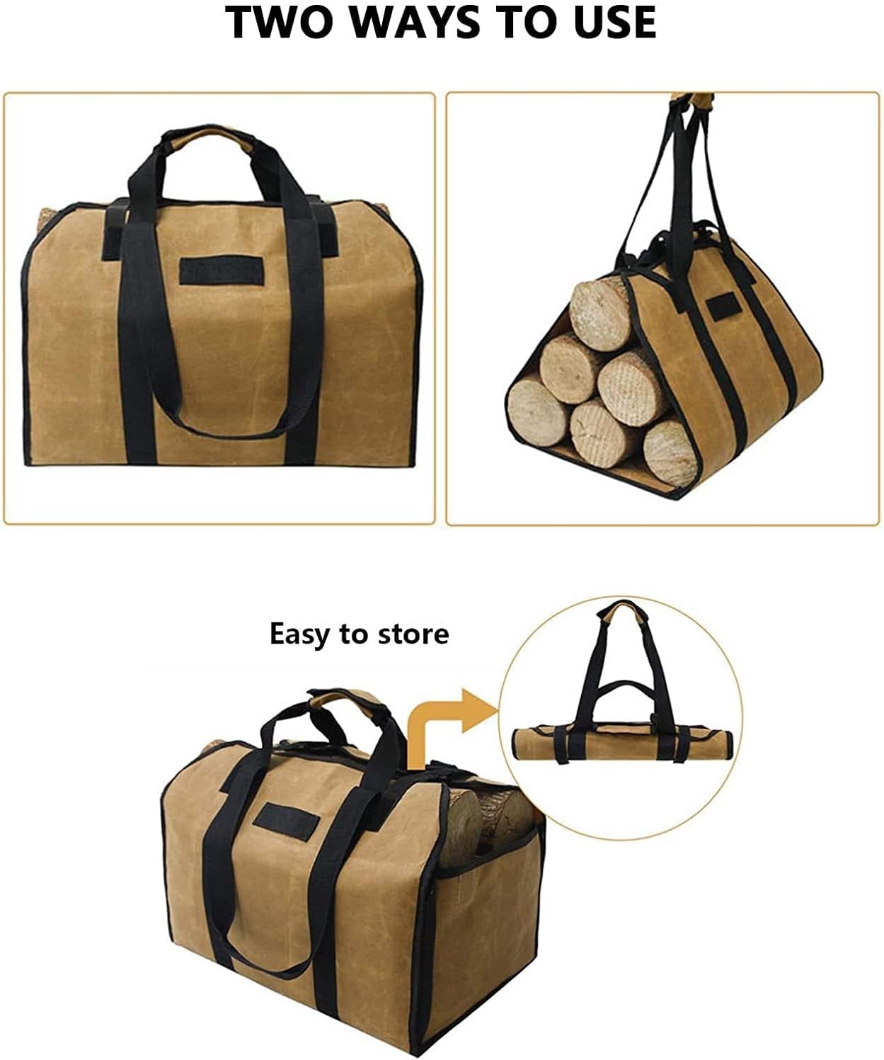 Firewood Tote Bag Log Carrier Bag Multi-Function Wet Wax Firewood Carrier Bag Fireplace Stove Accessories Large Firewood Holder with Handles Ideal for Camping Indoor (Color : A)