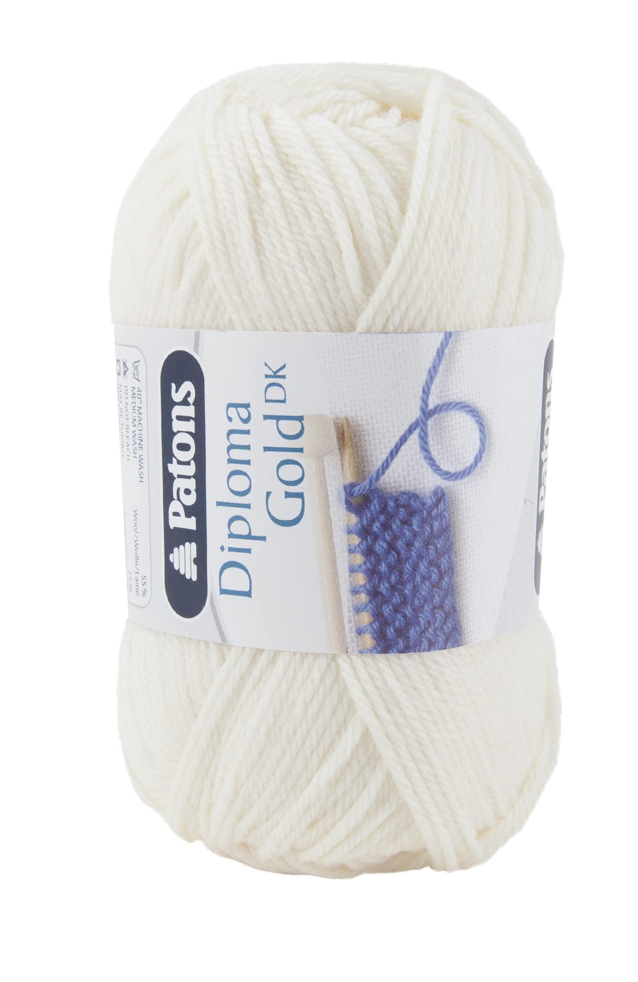 Patons Diploma Gold DK, White (6187), 50g