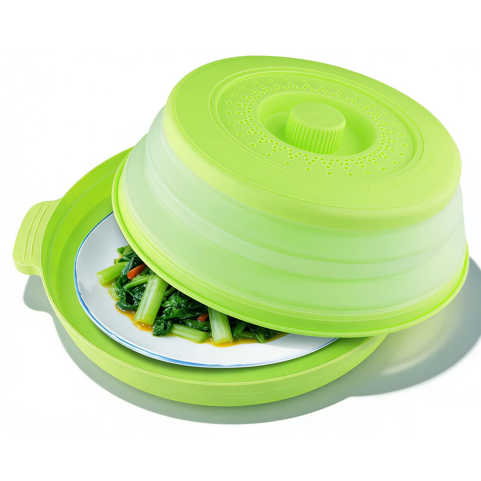 Chungg Green Microwave Cover For Food, Foldable With Breathable Holes Vented Microwave Splatter Cover, Kitchen Essential Gadgets For Meal Prep Microwave Plate Cover (Green)