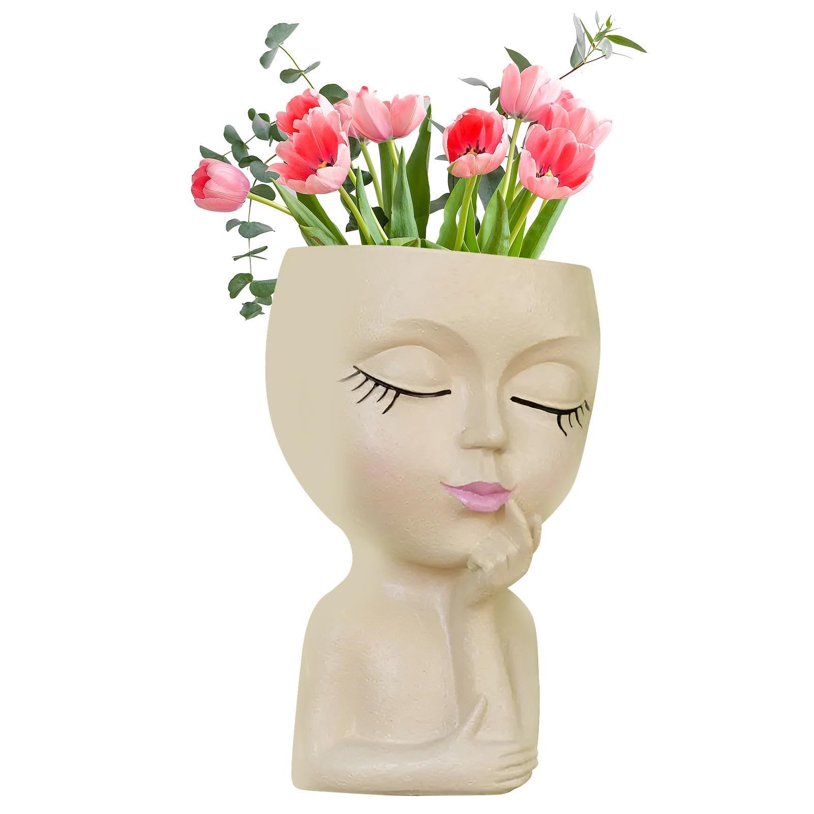 Pot de fleurs tête humaine avec drainage, idéal pour magnifier vos plantes de terrasse