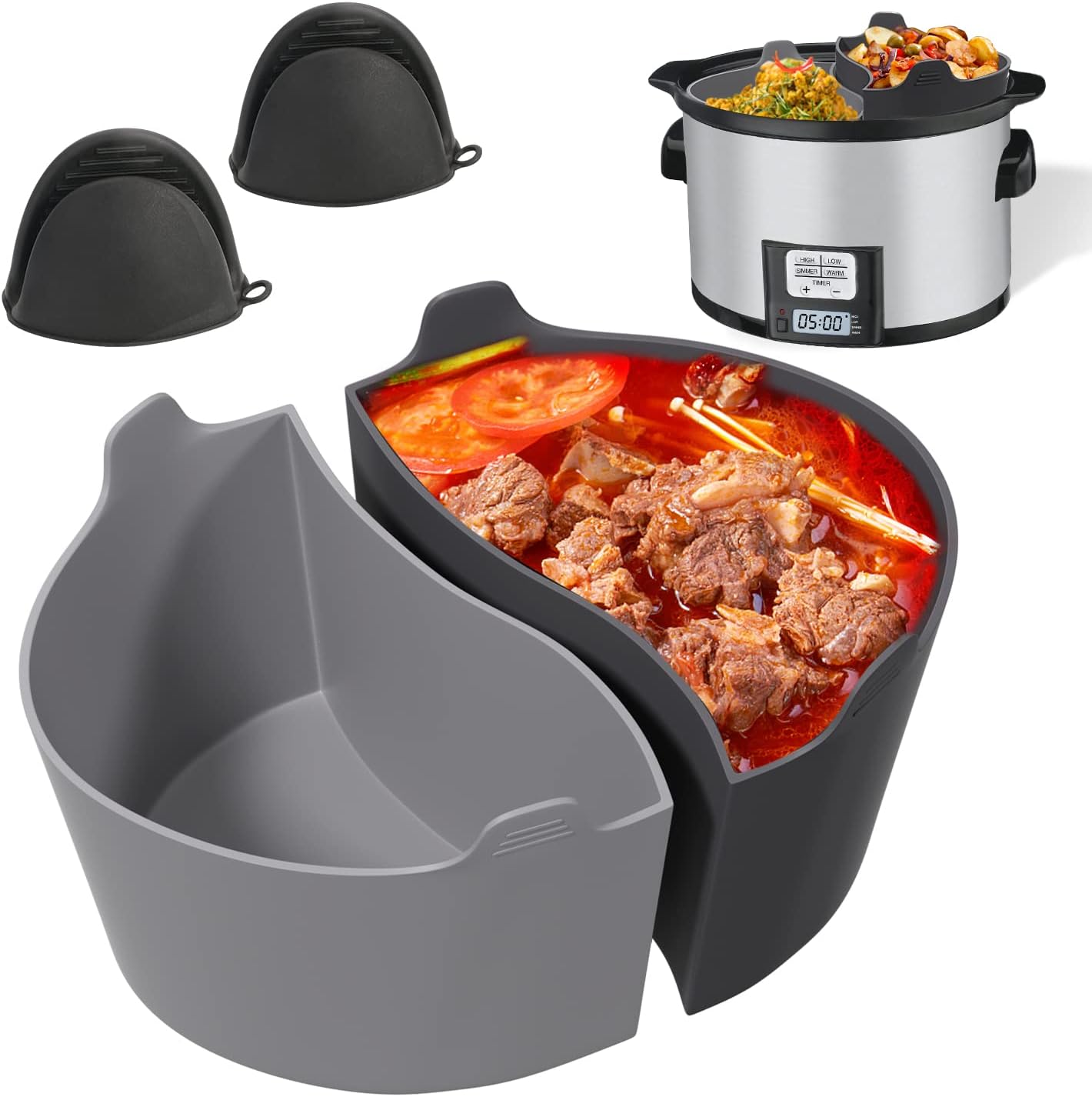 Slow Cooker Liner For Crockpot Morphy Richards 6QT, 2 IN 1 Silicone Slow Cooker Divider Liners