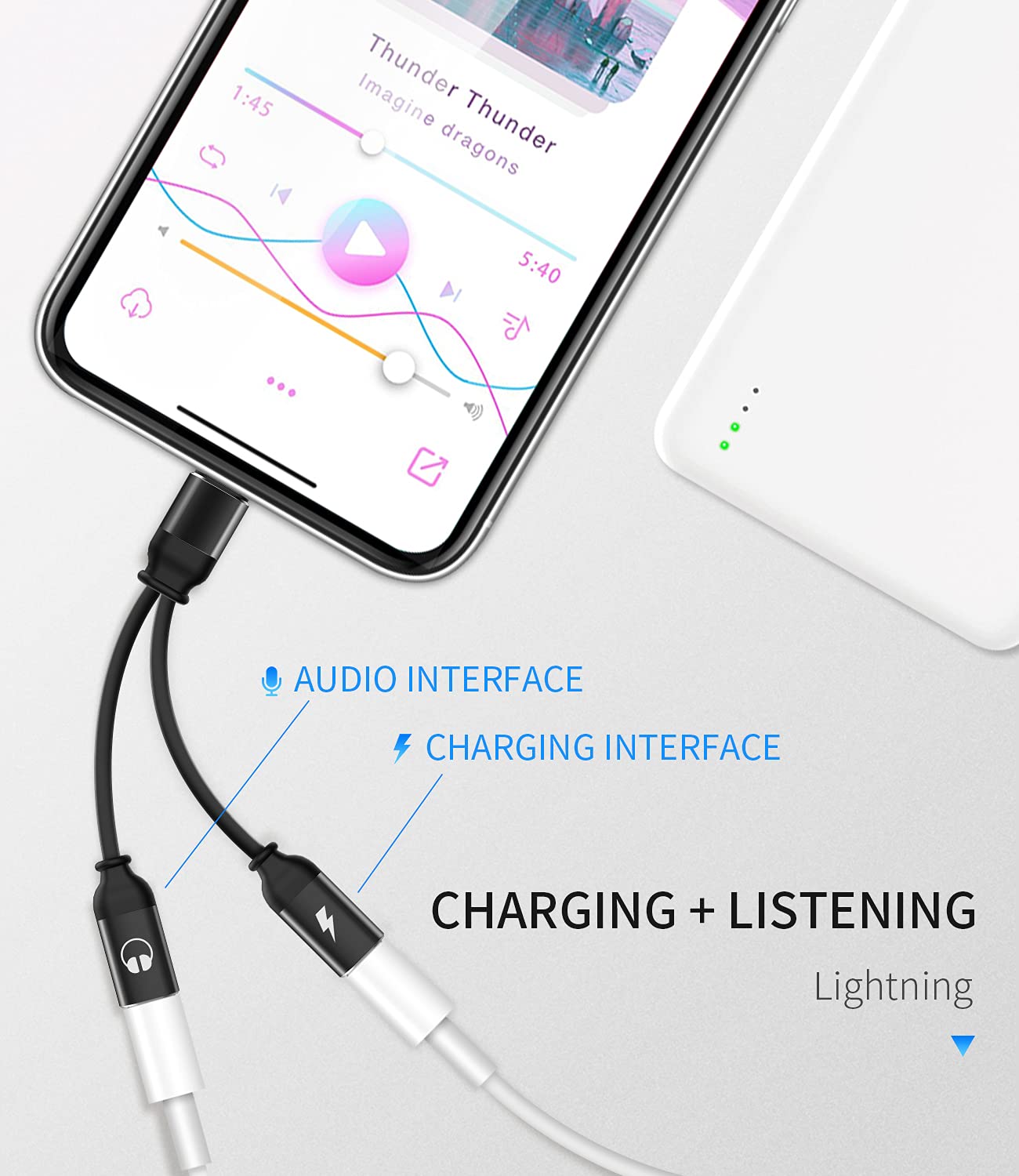 Headphone Adapter Double Compatible for Lightning to Audio Jack and Charger Earphone Charging Splitter Compatible with iPhone 11 12Mini pro xs xr x 7 8plus for ipad air Connector Converter