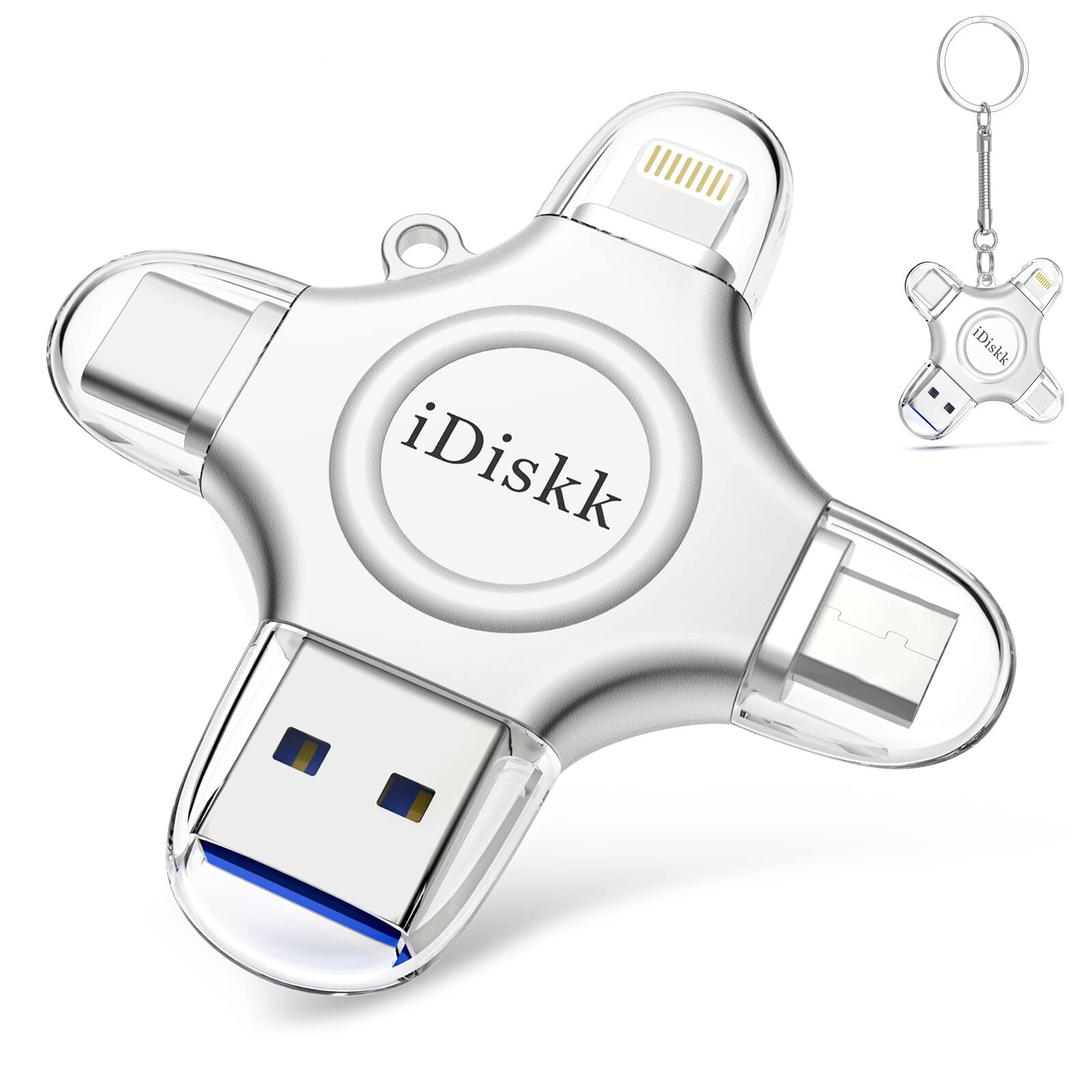【APPLE mfi認証済み iPhone16/15対応 128GB】iPhone usbメモ【Lightning+USB+Type-C+Microコネクタ搭載】外付けフラッシュドライブ 外部ストレージ 携帯のメモリ―拡張 アイフォンデータ保存 プラグ&プレイ ワンクリック自動バックアップ Android(OTG Type-C)/PC/i-Phone iPad iPodシリーズの容量不足解消