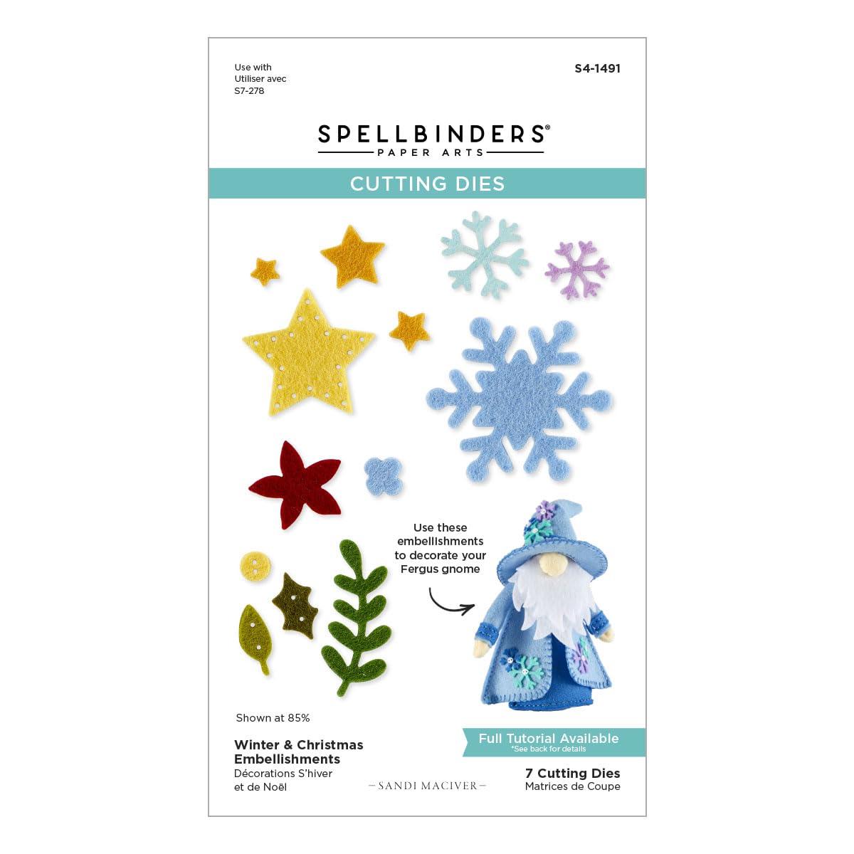 Winter & Christmas Embellishments Etched Dies from the 3D Felt Décor Collection by Sandi Maciver