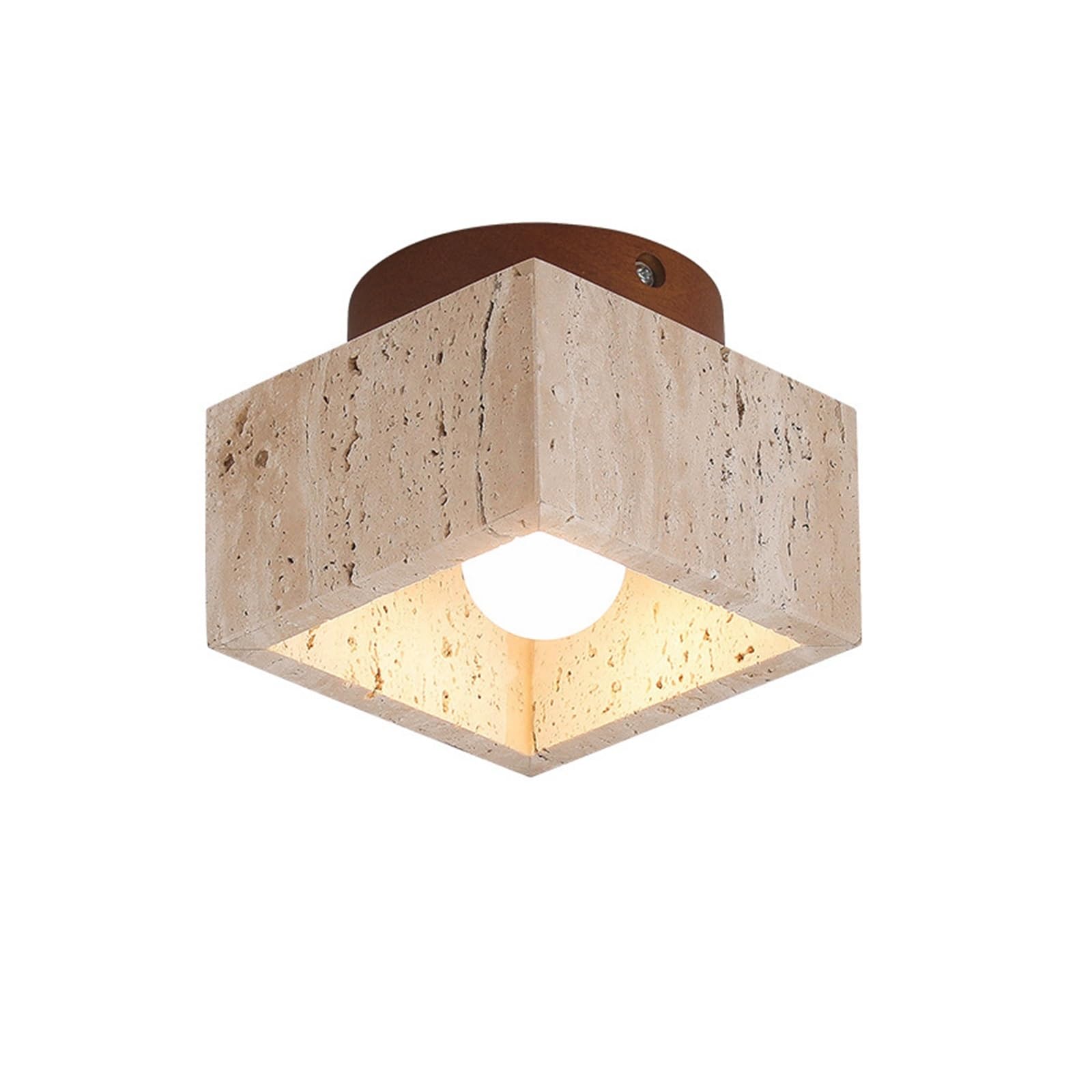 VALORCIRONA Yellow Travertine Ceiling Lamp Wabi Sabi Designer Living Room Bedroom Aisle Stairs Personalized Art Cream Style Bedroom Bedside(Whitelight6000k,Squarelightwoodgrain5watts)
