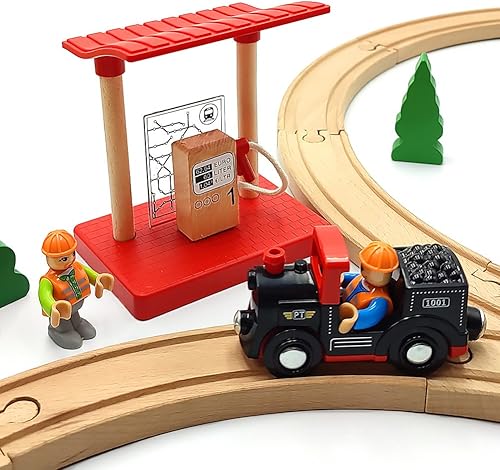Miniatura 11 de Lift Bridge - Juego de grúa de madera con vagones de tren, compatible con las principales marcas de ferrocarriles de madera, de 3 a 5 años