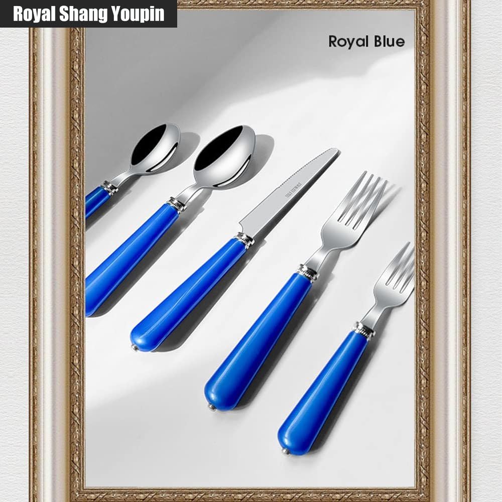 ABS Perla Maniglia Cucina Acciaio Inossidabile Posate Stoviglie Posate Set Coltello Da Bistecca Forchetta Cucchiaio Cucchiaino Utensili (Blu,20 pezzi)