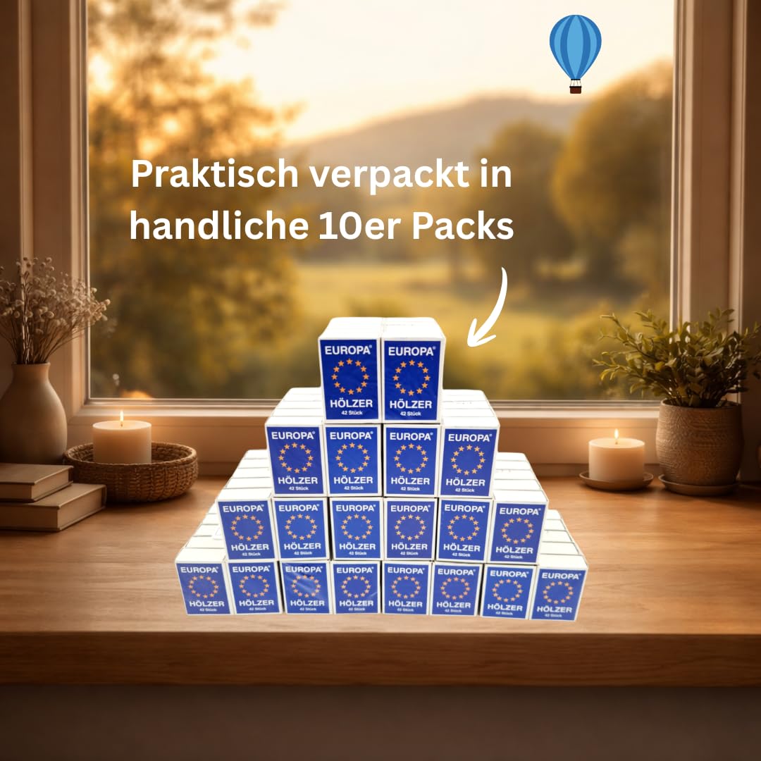 EUROPA Zündhölzer - 800 Streichholzschachteln, das Original als Großpackung, Sicherheitszündhölzer mit blauem Zündkopf für Kerzen, Kamin und Ofen, Haushalt Gewerbe