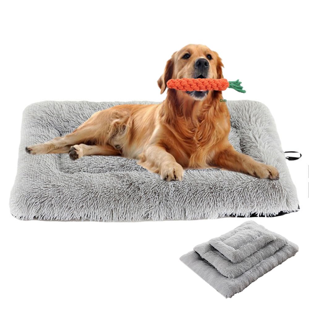 Fansu Plush Washable Dog Bed Cat Plush Mat Fluffy Dog Anti Anxiety Warm Cushion Bed for Pets, Dog Bed, Puppies and Kittens (60 x 40 cm, Light Grey)