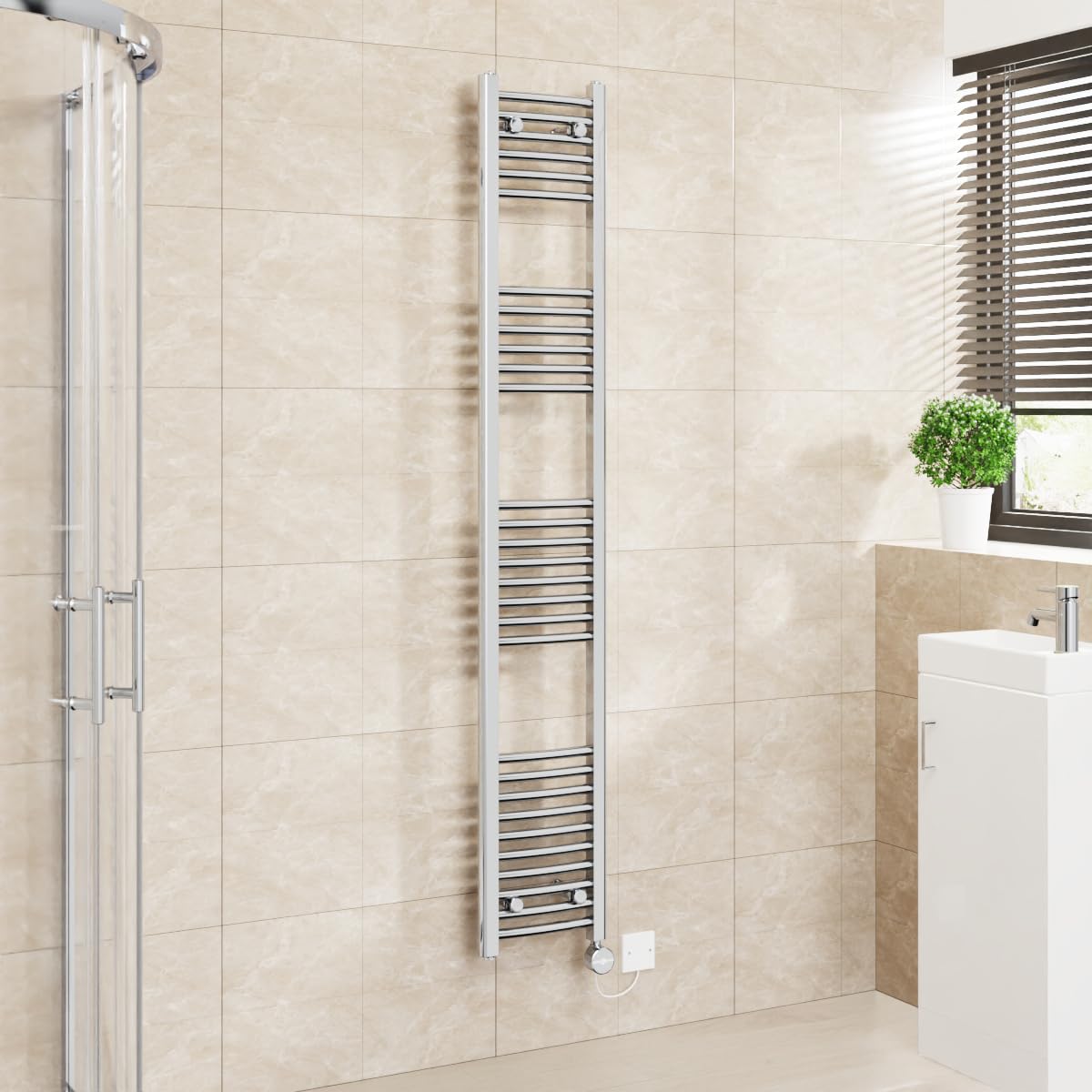 Warmehaus Touch Screen Electric Towel Rail Curved Timer Chrome 1800x300mm