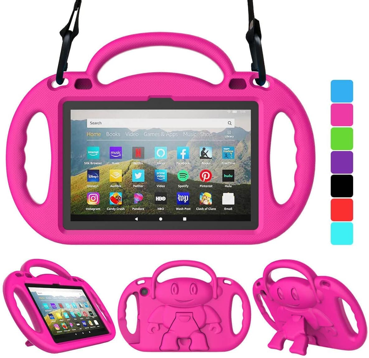 Kids Case for Fire HD 8 Plus Tablet, Fire HD 8 2022/2020 Case with Shoulder Strap, Durable Shockproof Handle Stand Protective Case for Amazon Kindle Fire HD 8 2022/2020 Tablet, Pink