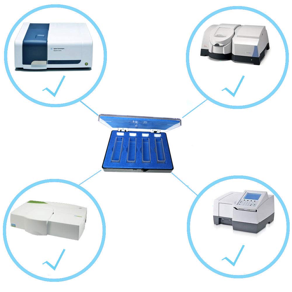 Standard Glass Cuvette for (4pcs) Spectrophotometer Glass cuvettes Cells 10mm pathlegnth, 3.5ml; 2 Clear Sides, 340-2500 nm Open top with Lid